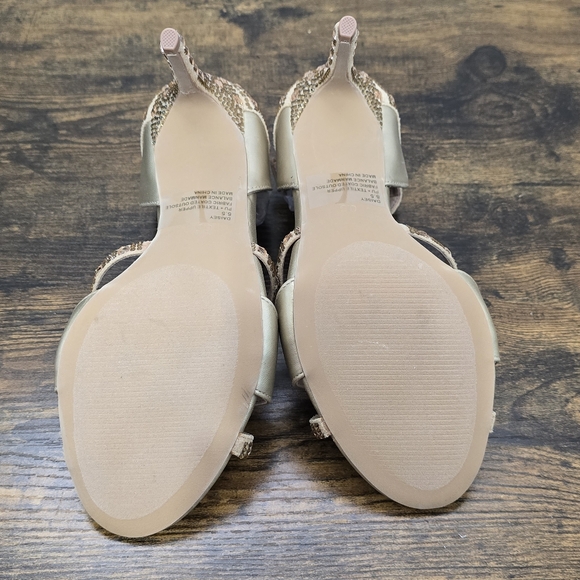 Lauren Lorraine Daisey Gold Rhinestone Embellished Stiletto Heel Sandal 6.5 - Picture 9 of 10